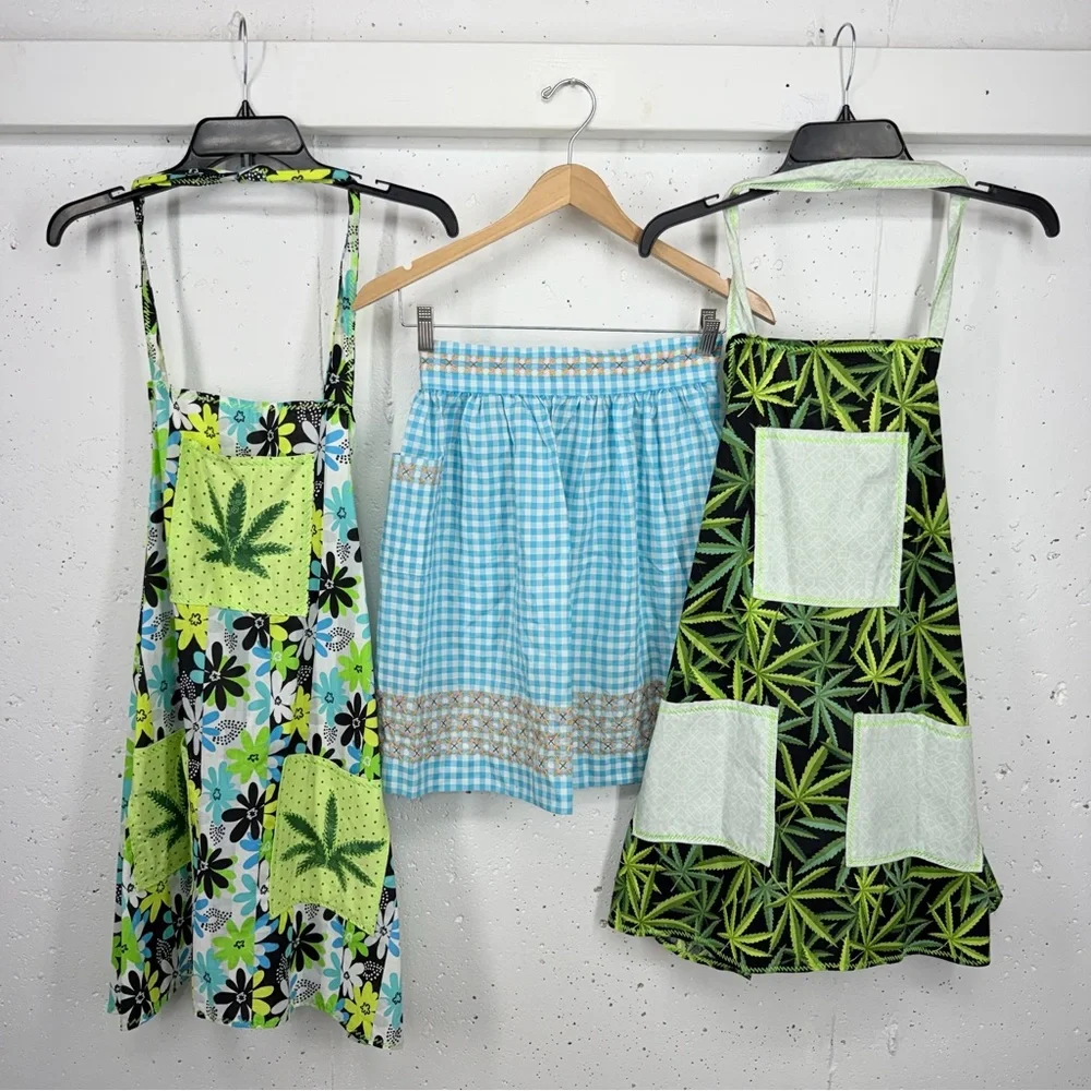 Lot of 3 Handmade Aprons 420 Floral Weeds Plants